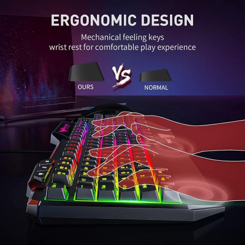  [아마존베스트]Havit Gaming Keyboard and Mouse Set, LED Backlight QWERTZ (German Layout), 7 Buttons Gaming Mouse with 4 LEDs as Lighting (800/1200/1600/2400 DPI Adjustable)