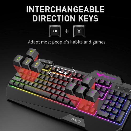  [아마존베스트]Havit Gaming Keyboard and Mouse Set, LED Backlight QWERTZ (German Layout), 7 Buttons Gaming Mouse with 4 LEDs as Lighting (800/1200/1600/2400 DPI Adjustable)