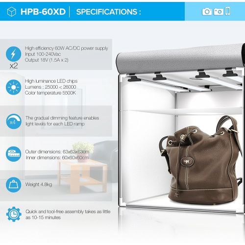  HAVOX - Photo Studio HPB-80XD - Dimension 32x32x32 - Dimmable LED LightingDaylight 5500k - 26,000 lumens - CRI 93 - Make your commercial photos e-commerce