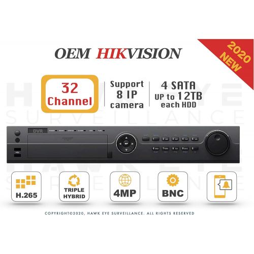  [아마존베스트]HAWK EYE SURVEILLANCE 32CH HD TVI 4MP DVR - Surveillance Digital Video Recorder 32CH HD-TVI/CVI/AHD H265 Full-HD HDMI/VGA/BNC Video Output Analog & IP Camera Support Hikvision Compatible with DS-7332HQH