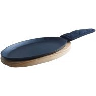 HAWOK Cast Iron Fajita Plate Sizzler Pan Set With Wooden Tray