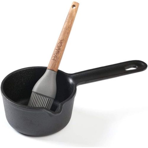  [아마존베스트]HAWOK 3.9inch Cast Iron Melting Pot Sauce Pan with Brush,8.8 oz