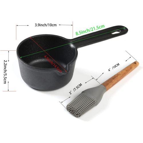  [아마존베스트]HAWOK 3.9inch Cast Iron Melting Pot Sauce Pan with Brush,8.8 oz