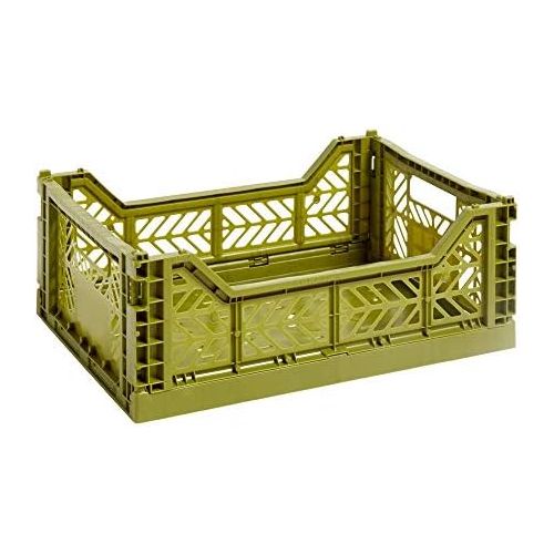  HAY Colour Crate M, Transportbox, Oliv/Polypropylen/Faltbar, Hoehe: 14,5 cm, Tiefe: 30 cm, Lange: 40 cm, 507675