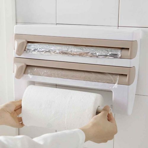  HAZEGACC - Wall Mounted Kitchen Cling Film Sauce Bottle Storage Rack Paper Towel Holder With Cutter