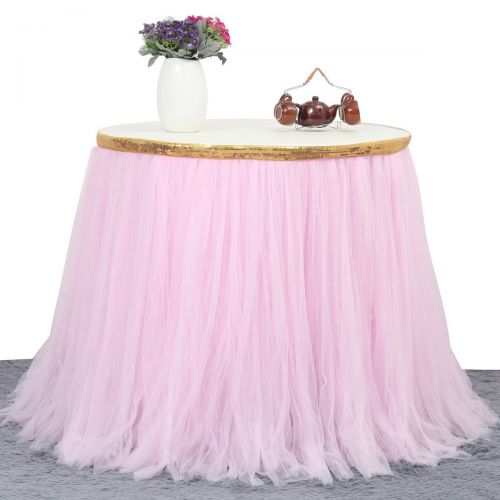  HB HBB MAGIC 9ft Gold/Pink Tulle Table Skirt Tutu Table Skirts Wedding Birthday Baby Shower Party Table Skirting