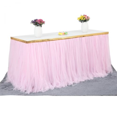  HB HBB MAGIC 9ft Gold/Pink Tulle Table Skirt Tutu Table Skirts Wedding Birthday Baby Shower Party Table Skirting