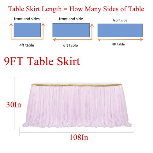  HB HBB MAGIC 9ft Gold/Pink Tulle Table Skirt Tutu Table Skirts Wedding Birthday Baby Shower Party Table Skirting