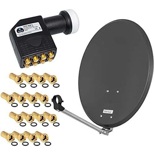  [아마존베스트]-Service-Informationen HD Digital Satellite System 60 cm Aluminium Mirror Bowl Anthracite + Octo LNB 8 Receipt for Receiving DVB-S/S2 Full HD 3D 4K Ultra HD (UHD) Signals + Plug Included in Set