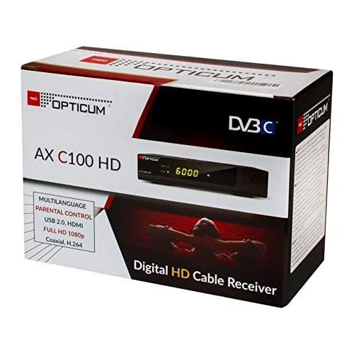  HB Digital Opticum AX C100 HD Receiver for Digital Cable TV (HDMI, SCART, USB 2.0, Media Player) + 1 m HDTV Antenna Cable Gold Plated with Sheath Current Filter Black + HDMI Cable