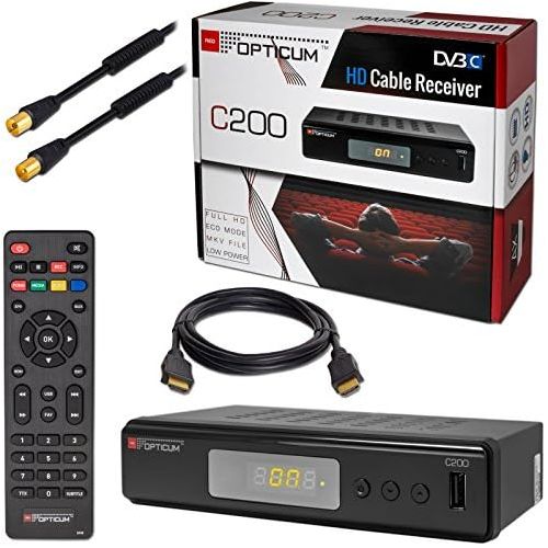  Cable Receiver Cable Receiver DVB C HB Digital Set: Opticum HD C200 Receiver for Digital Cable TV (HDMI, SCART, USB) + 1 m HDTV Antenna Cable with Sheath Current Filter Black + HDM