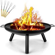 H BEI Large Fire Pit Bowl w/Handles & Retractable Barbecue Sign, Outdoor Fire Pits, Wood Burning Fire Pit, Outdoor Stove Bonfire Fire Pit, for Heating Basin/BBQ, Camping Picnic Gar