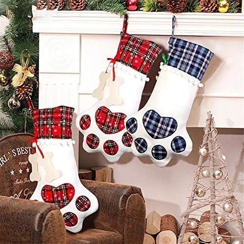  HBOS Christmas Stockings Big Pet Dog Paw Christmas Stockings Fireplace Hanging Stockings for Christmas Decorations