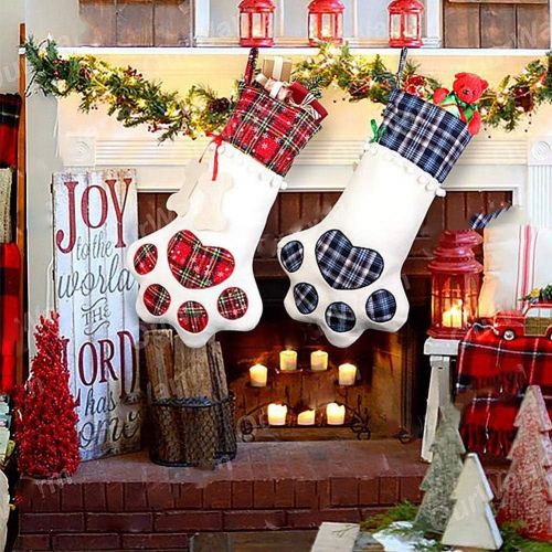  HBOS Christmas Stockings Big Pet Dog Paw Christmas Stockings Fireplace Hanging Stockings for Christmas Decorations