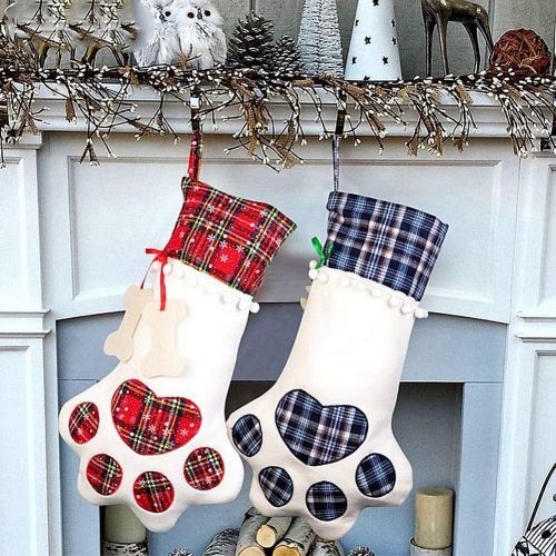  HBOS Christmas Stockings Big Pet Dog Paw Christmas Stockings Fireplace Hanging Stockings for Christmas Decorations