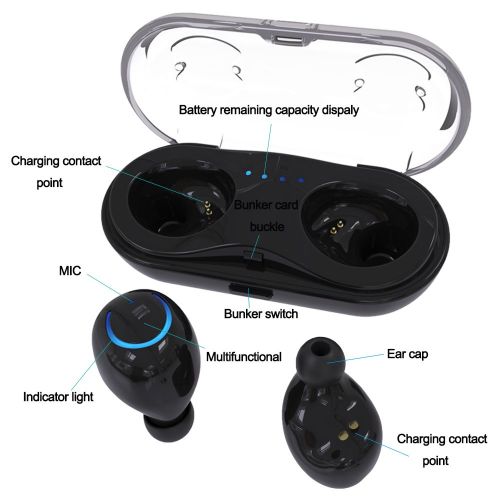  Mini Earbuds Wireless Bluetooth HBQ Truly Wireless Stereo Bluetooth HBQ-Q18V4.2+EDR Bluetooth Headphone Stereo with Charging Case(2PCS, Black)