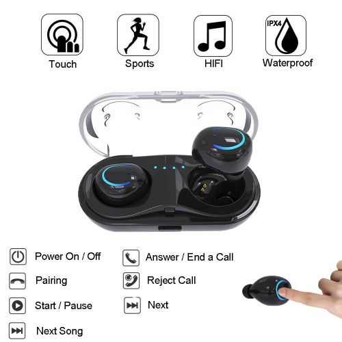  Mini Earbuds Wireless Bluetooth HBQ Truly Wireless Stereo Bluetooth HBQ-Q18V4.2+EDR Bluetooth Headphone Stereo with Charging Case(2PCS, Black)