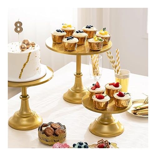  HBlife 3 Pcs Cake Stand, Gold Cake Stand Set Disc Diameter 8