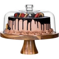 HBlife Cake Stand with Lid Multifunctional Cake Stand with Acrylic Dome Acacia Wood 6-in-1 Cake Plate Display Stand with Cover for Baking Gifts, Birthday Kitchen Parties, Weddings