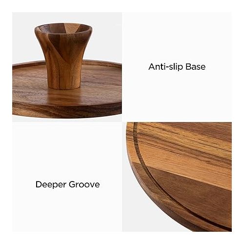  HBlife Cake Stand with Lid Multifunctional Cake Stand with Acrylic Dome Acacia Wood 6-in-1 Cake Plate Display Stand with Cover for Baking Gifts, Birthday Kitchen Parties, Weddings