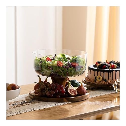  HBlife Cake Stand with Lid Multifunctional Cake Stand with Acrylic Dome Acacia Wood 6-in-1 Cake Plate Display Stand with Cover for Baking Gifts, Birthday Kitchen Parties, Weddings