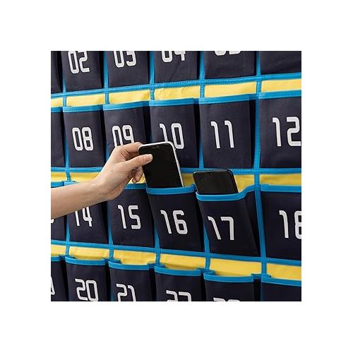  HBlife 30 Pockets Numbered Classroom Organizer Pocket Chart Cell Phones Holder Wall Door Hanging Storage Bag (Blue, 1 Pack)