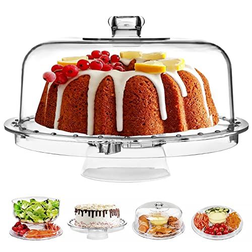  HBlife Acrylic Cake Stand Multifunctional Serving Platter and Cake Plate With Dome (6 Uses)