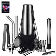 [아마존베스트]HabiLife 21 Piece Cocktail Shaker Set - Stainless Steel Bartender Kit Bar Set with 25oz/18oz Boston Shaker, Muddler, Double Jigger, Mixing Spoon & More, Perfect for Home Bars and P