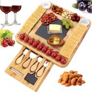 [아마존베스트]HB-life Natural Bamboo Cheese Board & Cutlery Set with Slide-Out Drawer and Knife,Charcuterie Platter & Serving Tray,House Warming Gift & Perfect Choice for Christmas Wedding Birthday Anni