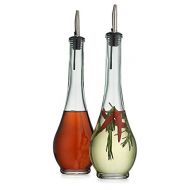 HC Classic Set of 2 Vintage Glass Olive Oil Dispenser Teardrop Bottles - 2 Piece Cruet Set