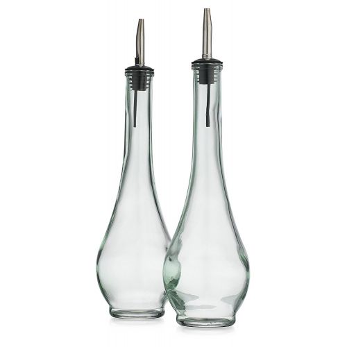  HC Classic Set of 2 Vintage Glass Olive Oil Dispenser Teardrop Bottles - 2 Piece Cruet Set