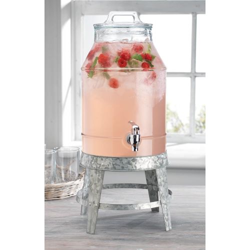  [아마존 핫딜] HC Classic Beverage Drink Dispenser Hammerd Durable Glass on galvanized Stand 3 Gallon with Spigot