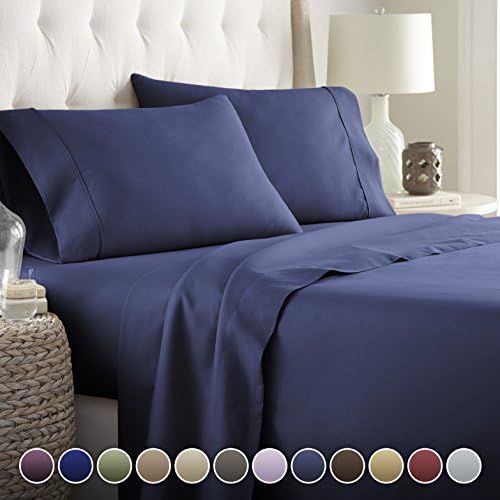 HC COLLECTION Hotel Luxury Bed Sheets Set 1800 Series Platinum Collection Softest Bedding, Deep Pocket,Wrinkle & Fade Resistant (Queen,Navy Blue)