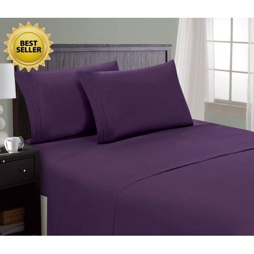  [아마존 핫딜] [아마존핫딜]HC COLLECTION Hotel Luxury Comfort Bed Sheets Set, 1800 Series Bedding Set, Deep Pockets, Wrinkle & Fade Resistant, Hypoallergenic Sheet & Pillow Case Set(King, Eggplant)