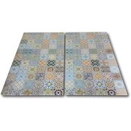 [아마존베스트]HCH 2 x Glass Hob Cover / Chopping Board / Cover Plate for Ceramic Hob Design Mosaic Tiles