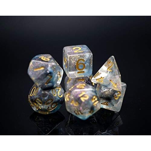  [아마존베스트]HD Dice DND Polyhedral Dice RPG Dice for Dungeons and Dragons,Pathfinder,MTG,D&D,Role Playing Games Black Blue Transparent Dice with Color Changing Glitter