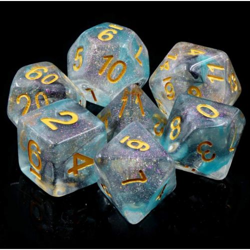  [아마존베스트]HD Dice DND Polyhedral Dice RPG Dice for Dungeons and Dragons,Pathfinder,MTG,D&D,Role Playing Games Black Blue Transparent Dice with Color Changing Glitter