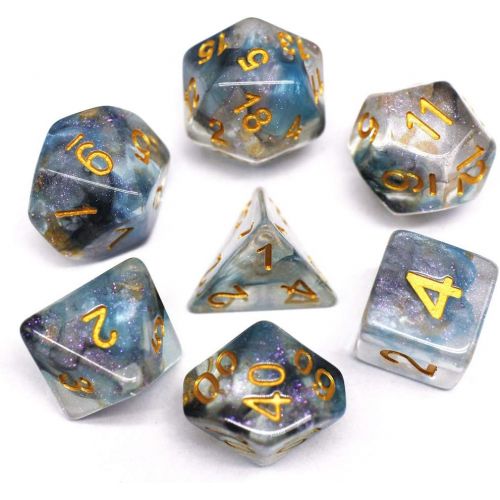  [아마존베스트]HD Dice DND Polyhedral Dice RPG Dice for Dungeons and Dragons,Pathfinder,MTG,D&D,Role Playing Games Black Blue Transparent Dice with Color Changing Glitter