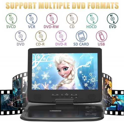  [아마존 핫딜]  [아마존핫딜]HD JUNTUNKOR 12.5 Portable DVD Player with 5 Hrs Rechargeable Battery, Unique Design for Dual Use Purpose, 10.1 HD Swivel Screen, Car Headrest Case, Remote Control, Car Charger, US