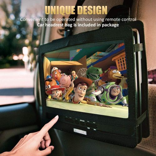  [아마존 핫딜]  [아마존핫딜]HD JUNTUNKOR 12.5 Portable DVD Player with 5 Hrs Rechargeable Battery, Unique Design for Dual Use Purpose, 10.1 HD Swivel Screen, Car Headrest Case, Remote Control, Car Charger, US