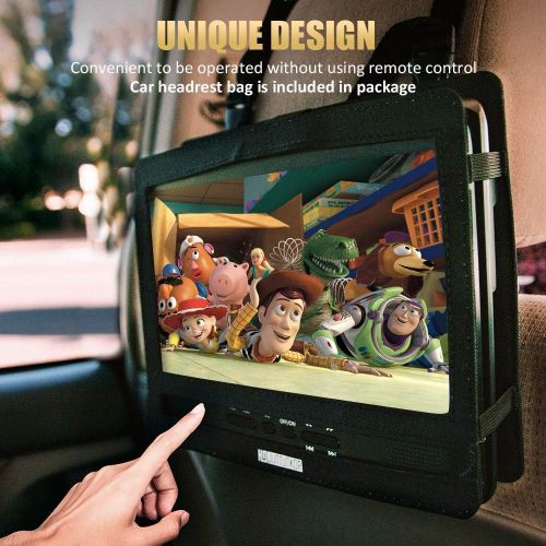  [아마존베스트]HD JUNTUNKOR 12.5 Portable DVD Player with 5 Hrs Rechargeable Battery, Unique Design for Dual Use Purpose, 10.1 HD Swivel Screen, Car Headrest Case, Remote Control, Car Charger, US