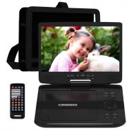 HD JUNTUNKOR Portable DVD Player, 10.5 Swivel Screen Car DVD Player with Special Unique Design for Dual Use Purpose, SD Card Slot, USB Port and DVD AV inOut Headphone, 5 Hours Rechargeable Bat