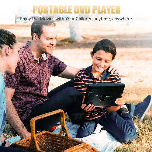  HD JUNTUNKOR Portable DVD Player, 10.5 Swivel Screen Car DVD Player with Special Unique Design for Dual Use Purpose, SD Card Slot, USB Port and DVD AV inOut Headphone, 5 Hours Rechargeable Bat