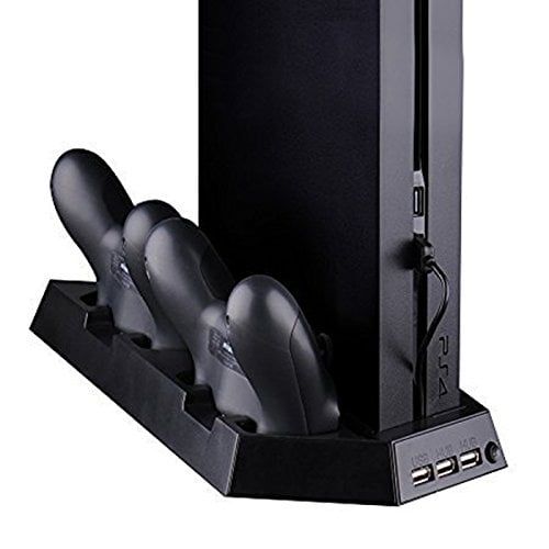  Hde PS4 Vertical Stand with Cooling Fan, HDE Multifunction Console Cooler DualShock Controller Charger for PlayStation 4