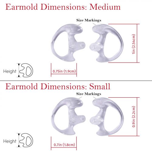  [아마존베스트]HDE Two Way Radio Ear Mold Replacement Earpiece Insert for Acoustic Coil Tube Earbud (2 Pair, 1-Small, 1-Medium)