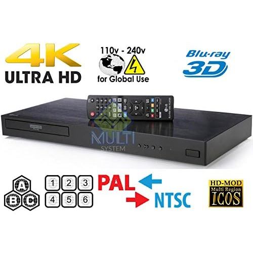  [아마존베스트]HDI New LG UBK90 UHD Streaming - 4K - 2D/3D - Region Free Blu Ray Disc DVD Player - PAL/NTSC - USB - 100-240V 50/60Hz for World-Wide Use & 6 Feet Multi System 4K HDMI Cable