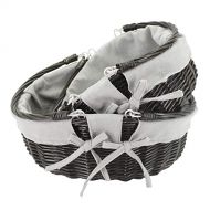 HDKJ Oval Wicker Picnic Basket Storage with Movable Handle for Food or Vegetable (Dark Grey, Set of 2)