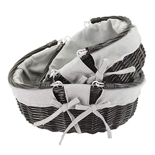  HDKJ Oval Wicker Picnic Basket Storage with Movable Handle for Food or Vegetable (Dark Grey, Set of 2)