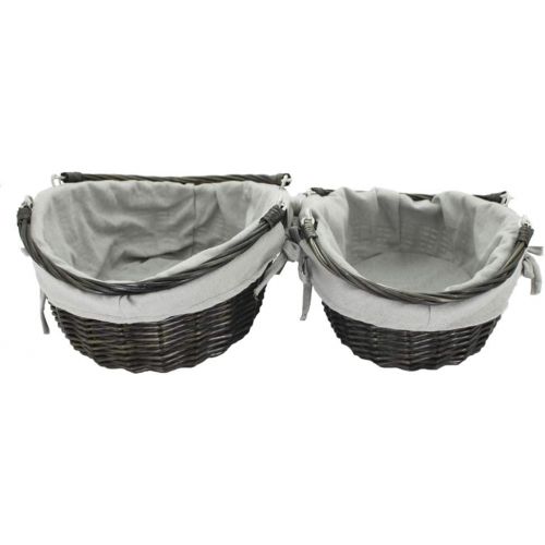  HDKJ Oval Wicker Picnic Basket Storage with Movable Handle for Food or Vegetable (Dark Grey, Set of 2)