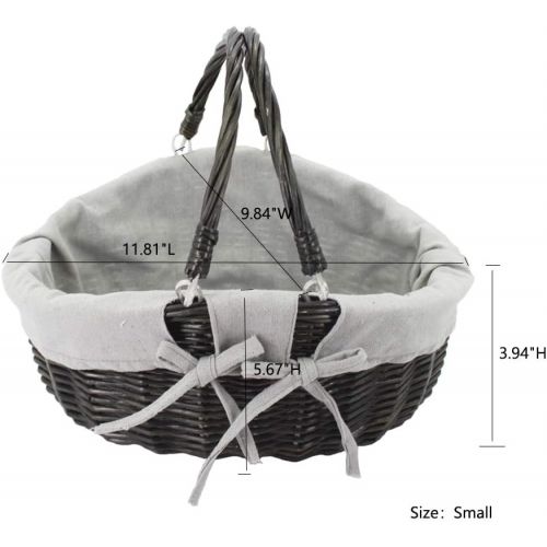  HDKJ Oval Wicker Picnic Basket Storage with Movable Handle for Food or Vegetable (Dark Grey, Set of 2)